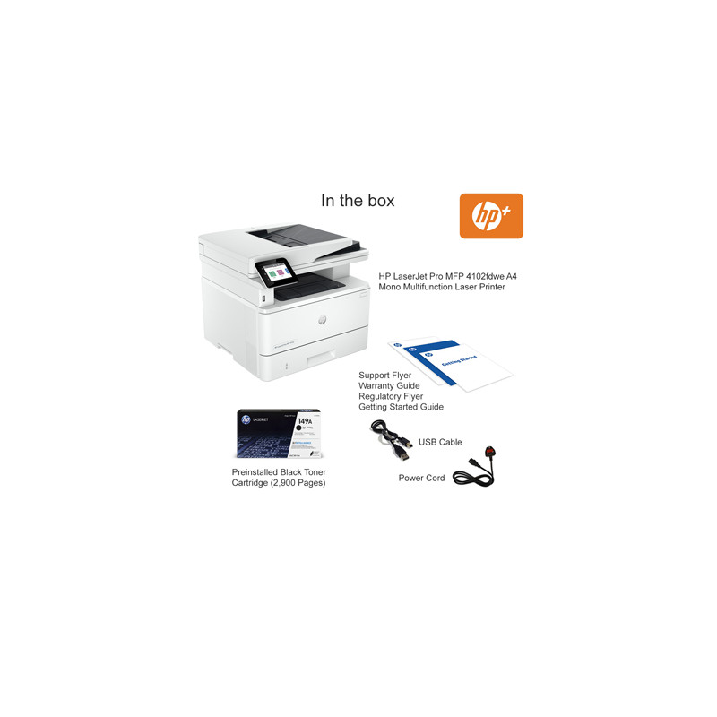 Laser Printer With Auto Feed Scanner HP LaserJet Pro MFP 4102fdwe HP+ All-in-One Printer - A4 Mono Laser